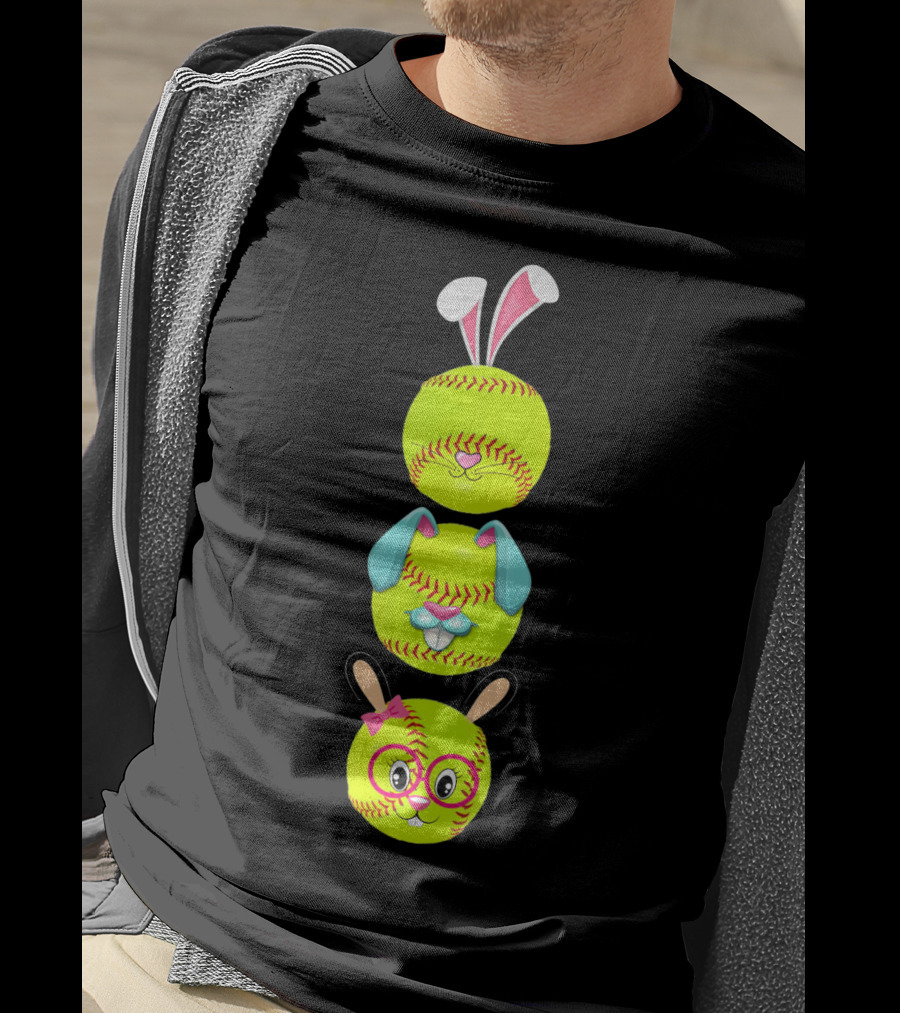 Softball Emojis With Bunny Ears And Glasses T-Shirt
