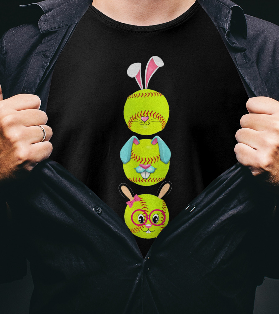 Softball Emojis With Bunny Ears And Glasses T-Shirt