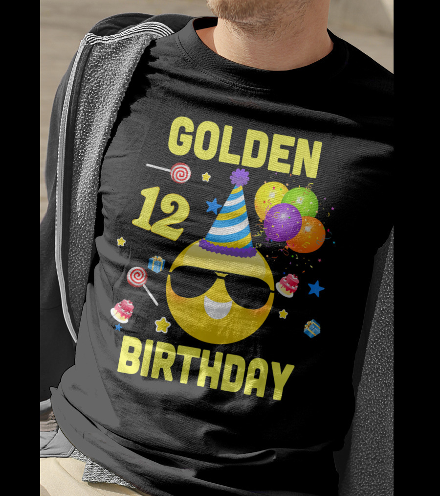 Golden Birthday 12 Emoji Party Hat Sunglasses Balloons Confetti T-Shirt