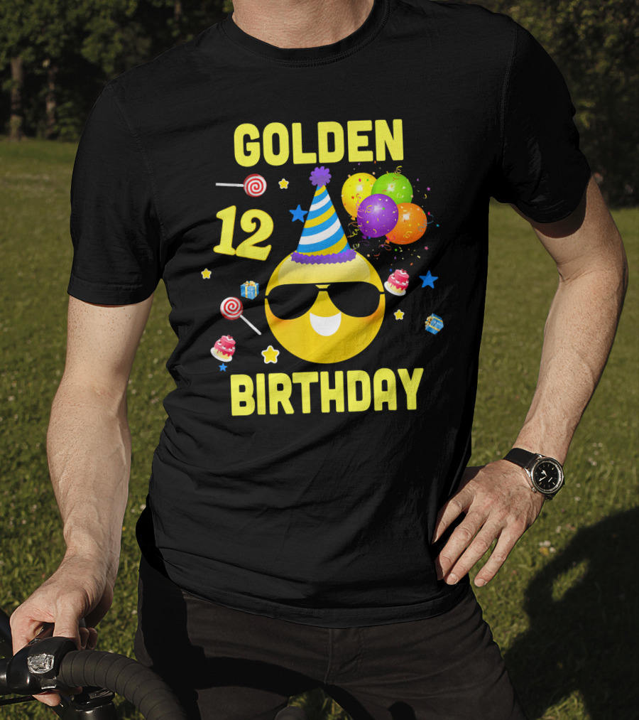 Golden Birthday 12 Emoji Party Hat Sunglasses Balloons Confetti T-Shirt