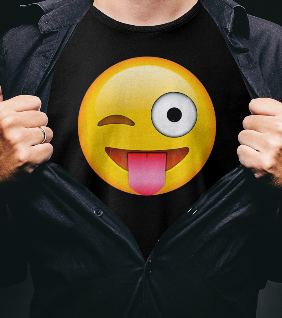 Face Emoticon Tongue Out Emoji Wink T-Shirt