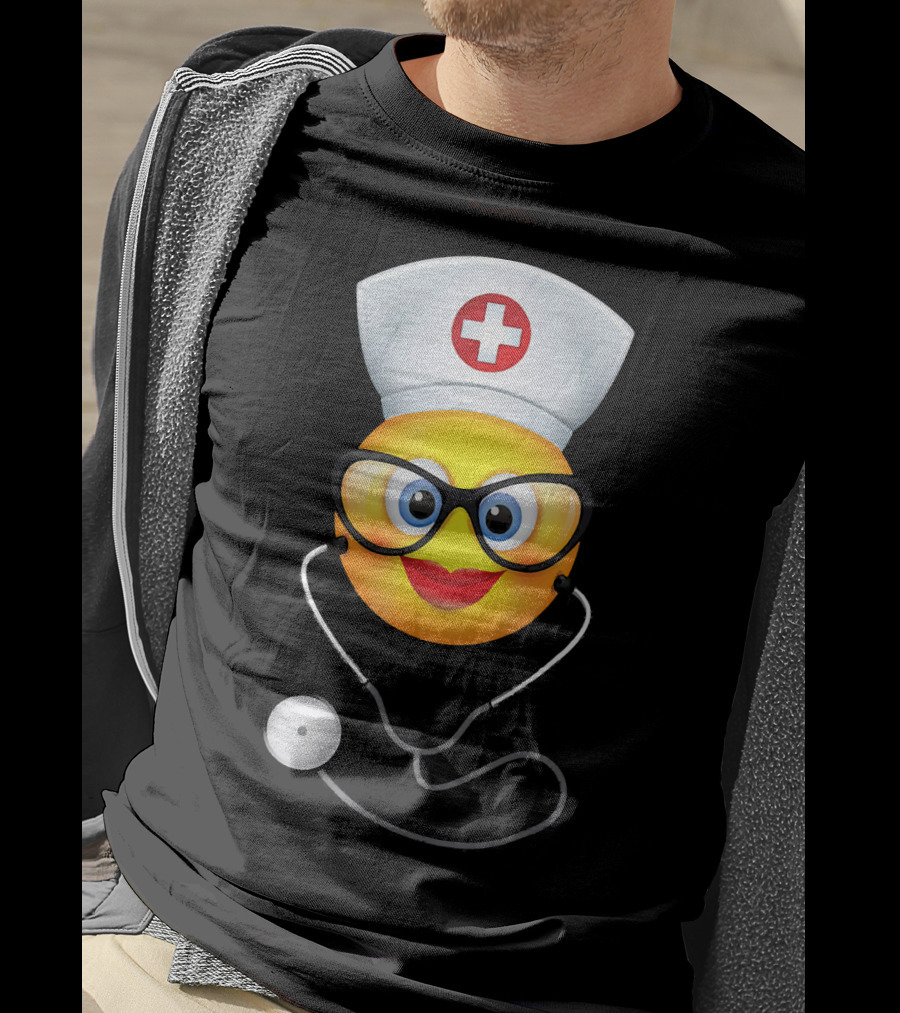 Nurse Halloween Funny Emoji Glasses Stethoscope T-Shirt
