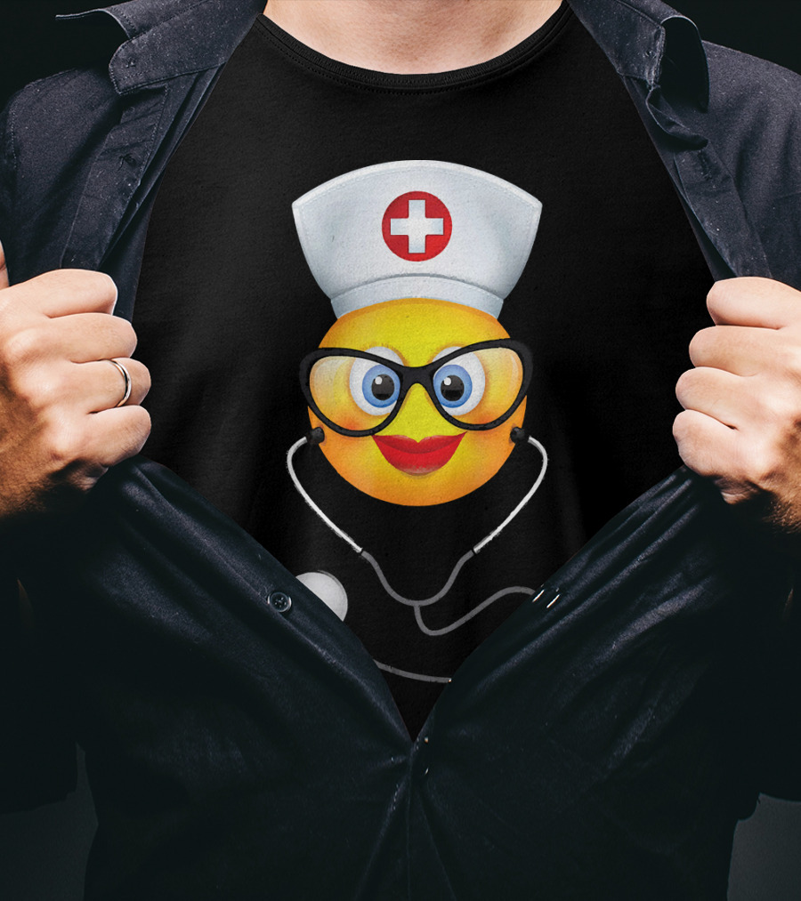 Nurse Halloween Funny Emoji Glasses Stethoscope T-Shirt