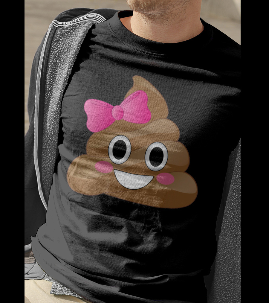 Cute Pink Bow Emoji Funny Smiling Cutie Poo T-Shirt