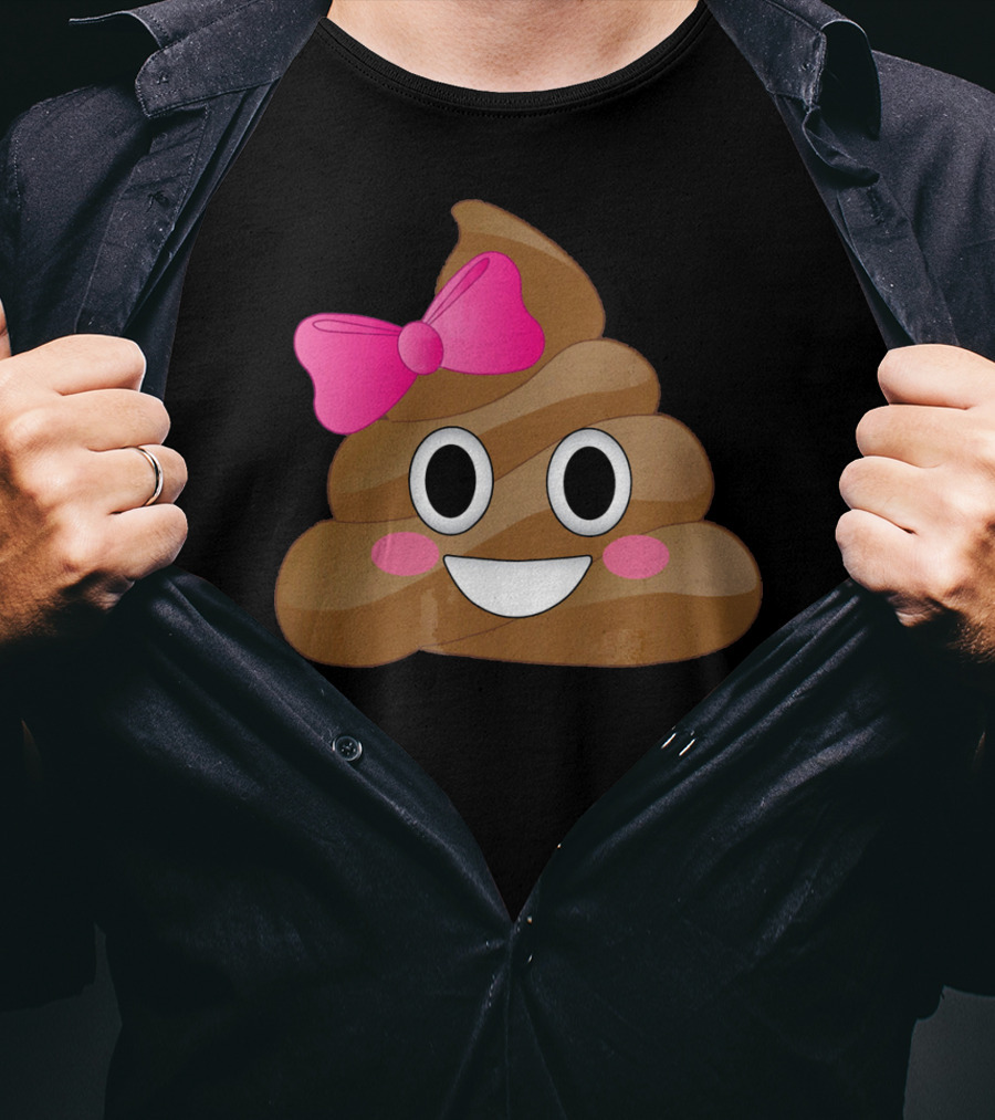 Cute Pink Bow Emoji Funny Smiling Cutie Poo T-Shirt