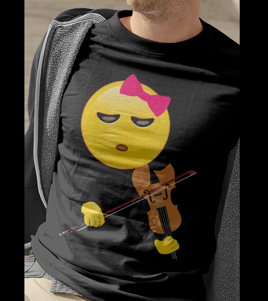 Girl Emoji Violin With Pink Bow T-Shirt