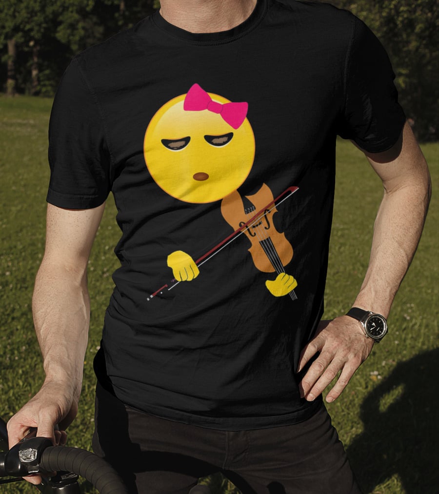 Girl Emoji Violin With Pink Bow T-Shirt