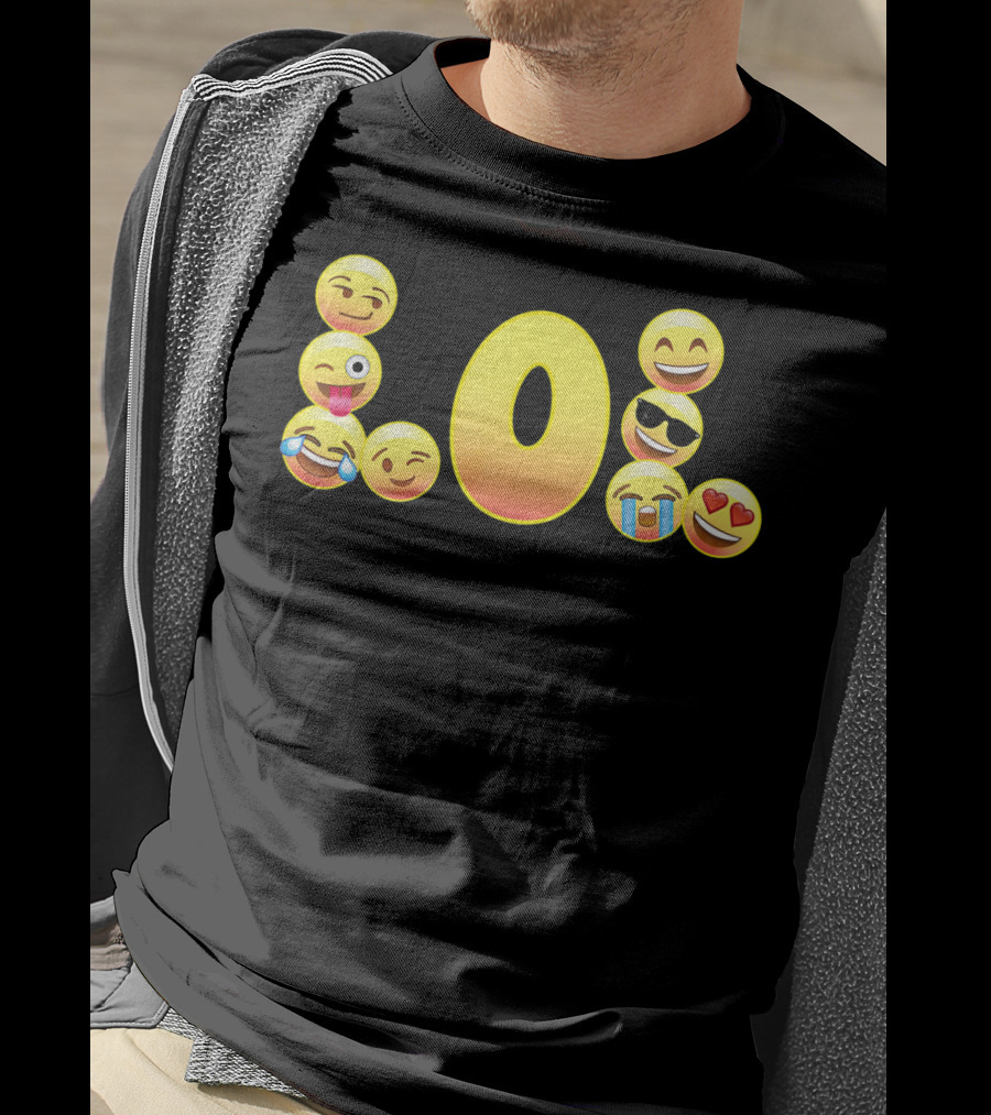 Emoji LOL Face With Laughing Tongue Wink Sunglasses Tears Hearts T-Shirt