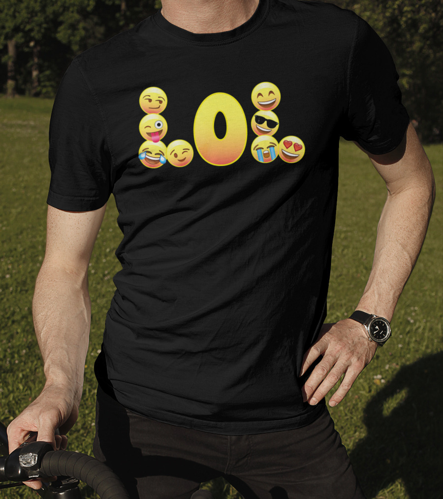 Emoji LOL Face With Laughing Tongue Wink Sunglasses Tears Hearts T-Shirt