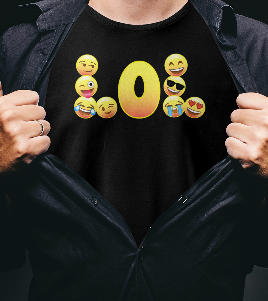 Emoji LOL Face With Laughing Tongue Wink Sunglasses Tears Hearts T-Shirt