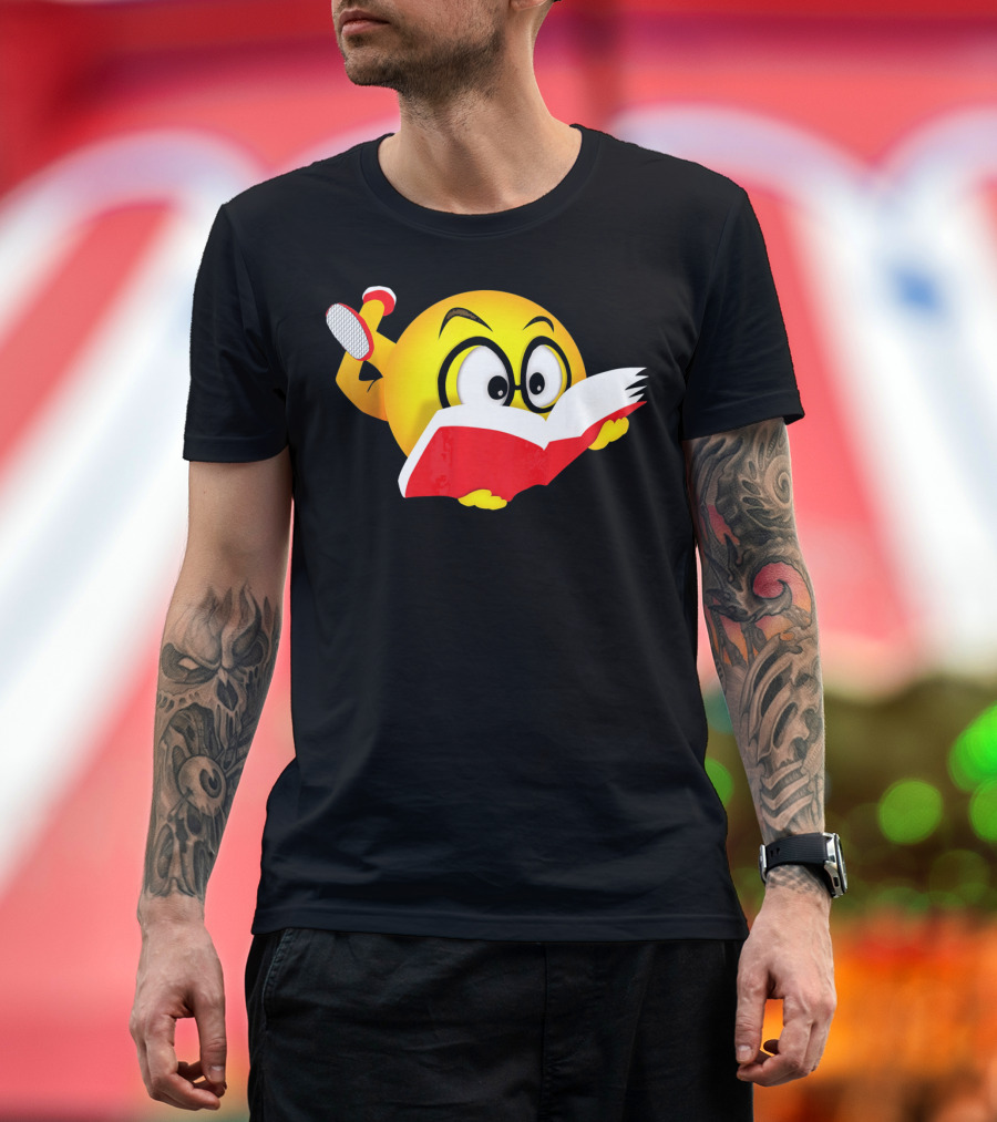 Nerdy Reading Emoji Glasses Book T-Shirt
