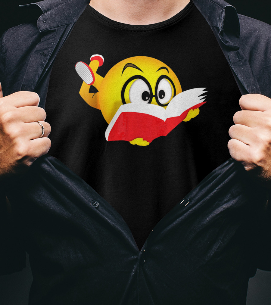 Nerdy Reading Emoji Glasses Book T-Shirt