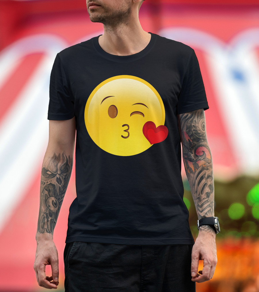 Emoji Throwing a Kiss Puckered Lips Blow Winking Face With Heart T-Shirt