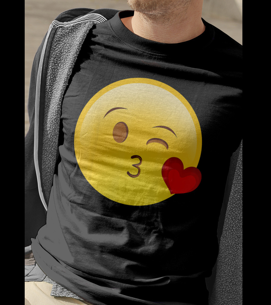 Emoji Throwing A Kiss Puckered Lips Blow Winking Face With Heart T-Shirt