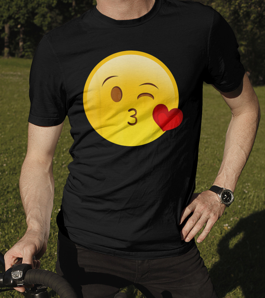 Emoji Throwing A Kiss Puckered Lips Blow Winking Face With Heart T-Shirt