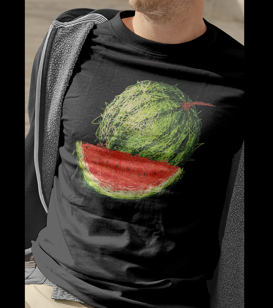 Huge Watermelon Fruit Sketch T-Shirt