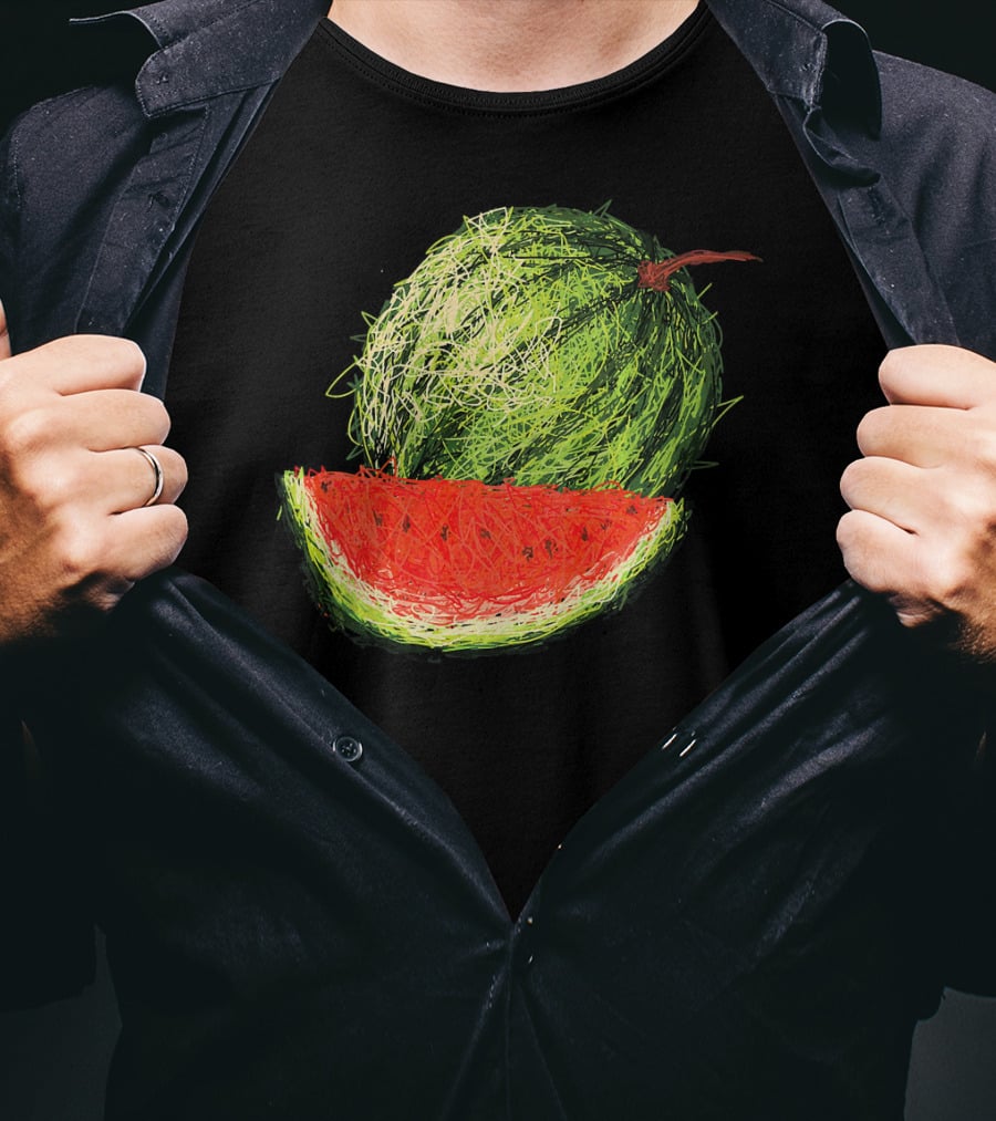 Huge Watermelon Fruit Sketch T-Shirt