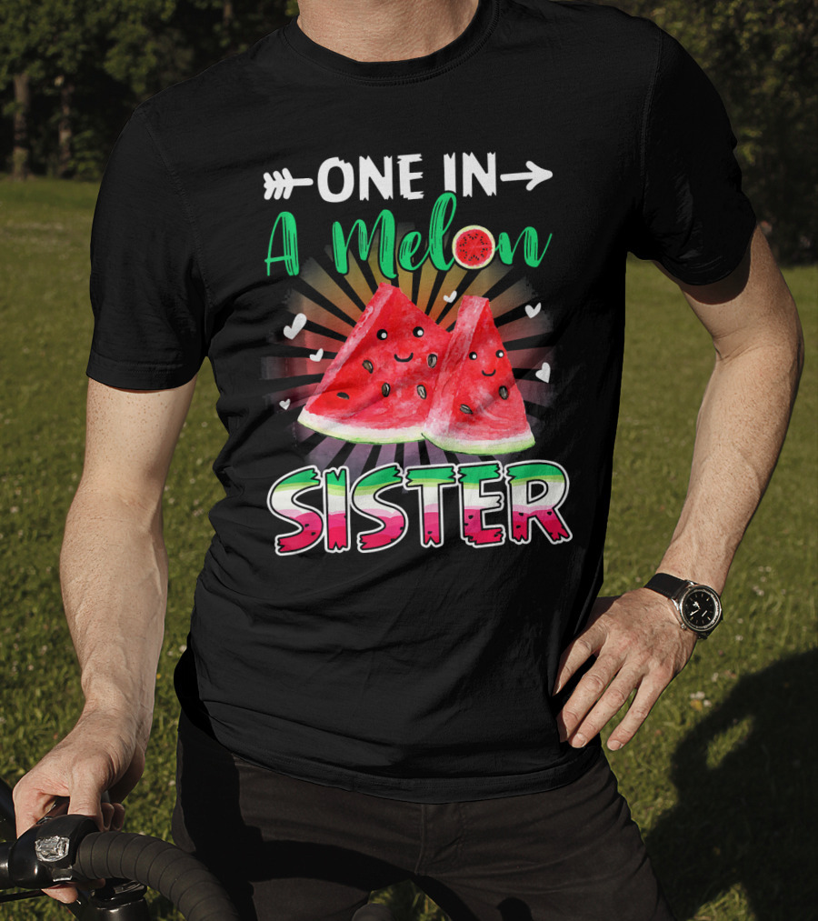 One In A Melon Sister Funny Watermelon With Smiling Slices And Hearts T-Shirt