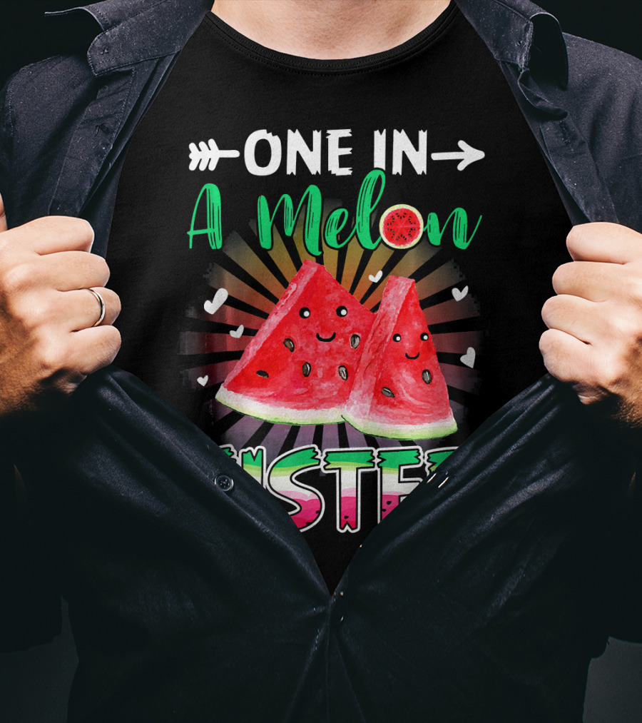 One In A Melon Sister Funny Watermelon With Smiling Slices And Hearts T-Shirt