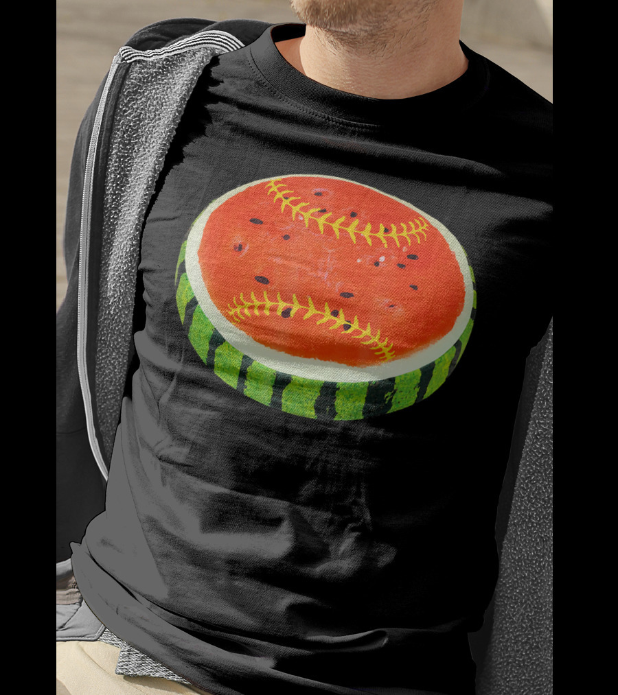 Watermelon Softball Fruit Stitch Play T-Shirt
