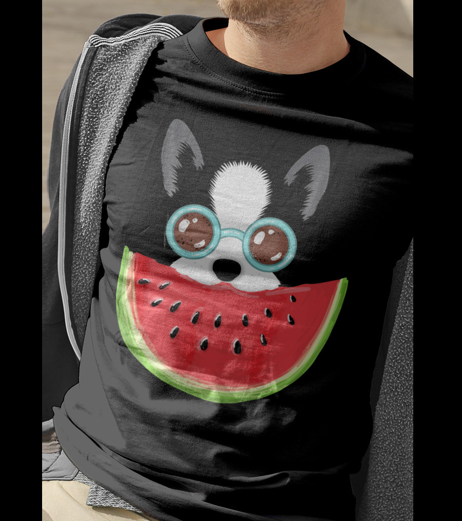 Watermelon Love Funny Boston Terrier With Sunglasses T-Shirt