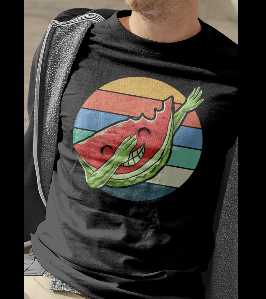 Retro Vintage Dabbing Watermelon Aloha Stripes T-Shirt