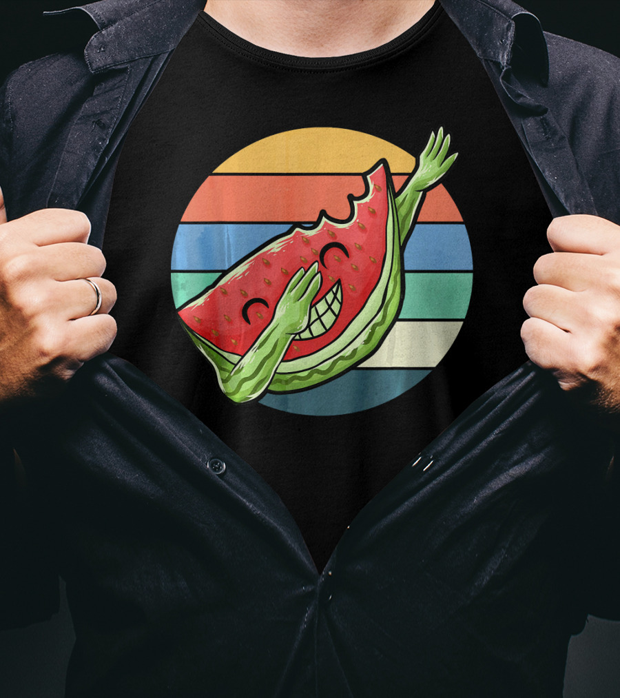 Retro Vintage Dabbing Watermelon Aloha Stripes T-Shirt