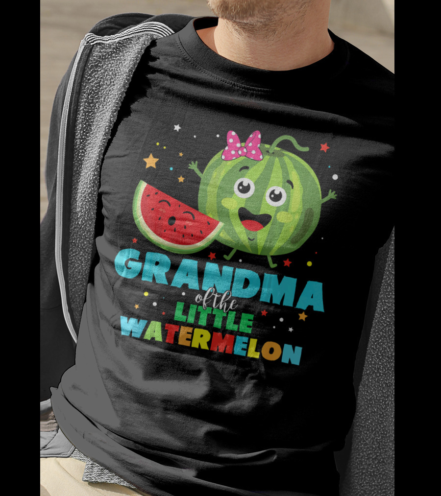 Grandma Of The Little Watermelon With Cute Cartoon Watermelon And Stars T-Shirt