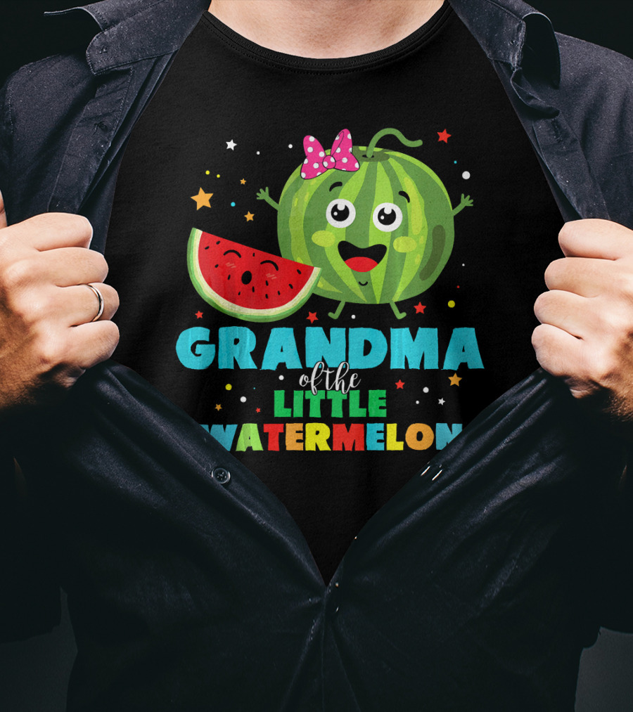 Grandma Of The Little Watermelon With Cute Cartoon Watermelon And Stars T-Shirt