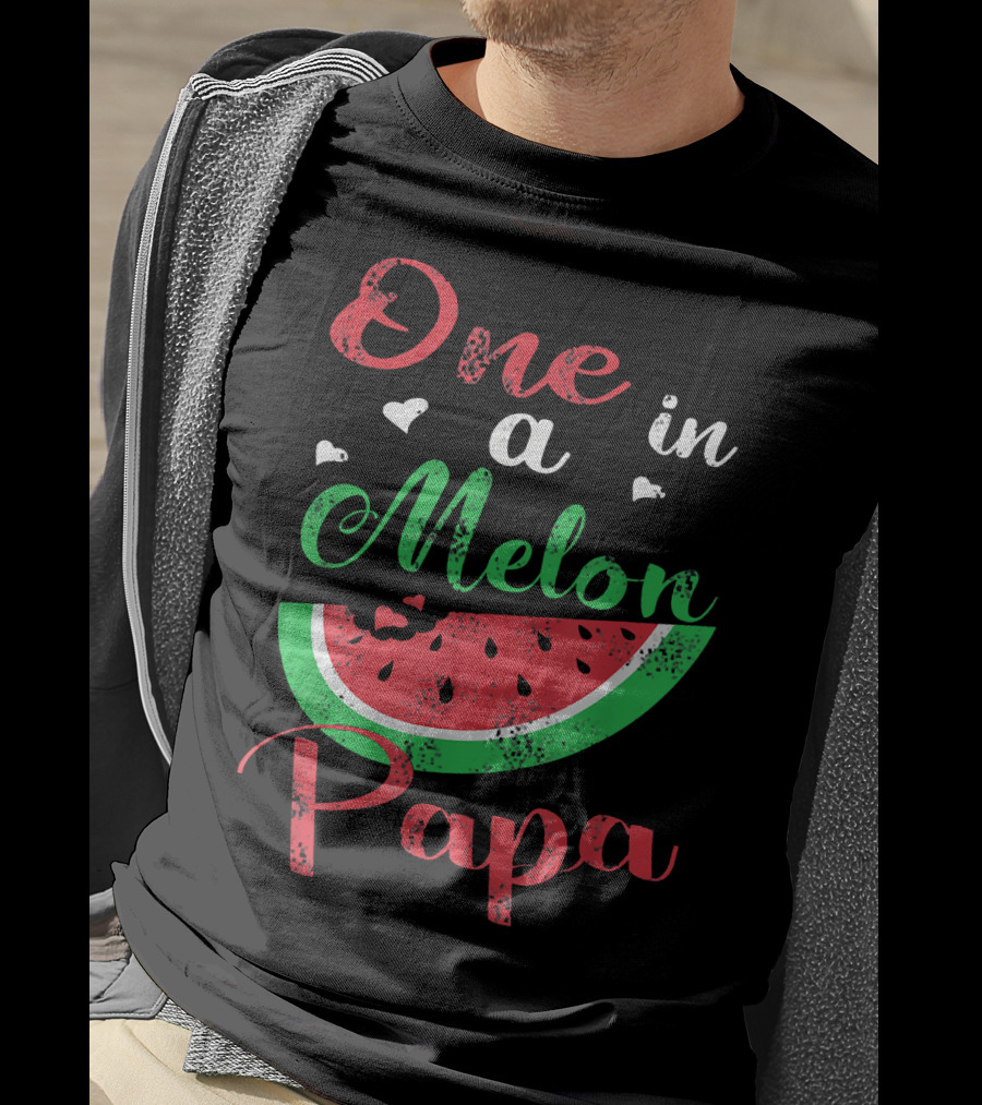 One In A Melon Papa Mens Watermelon Heart Graphics T-Shirt