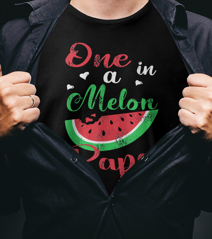 One In A Melon Papa Mens Watermelon Heart Graphics T-Shirt