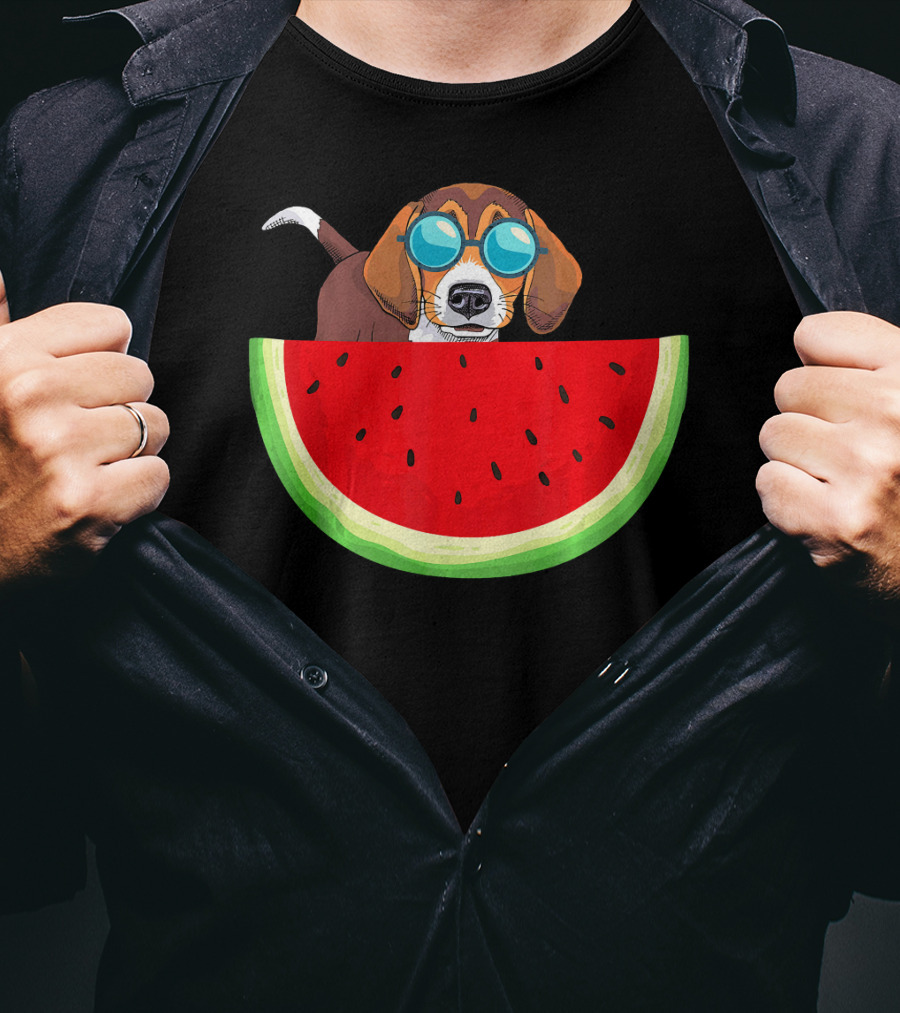 Beagle With Sunglasses And Watermelon Slice T-Shirt
