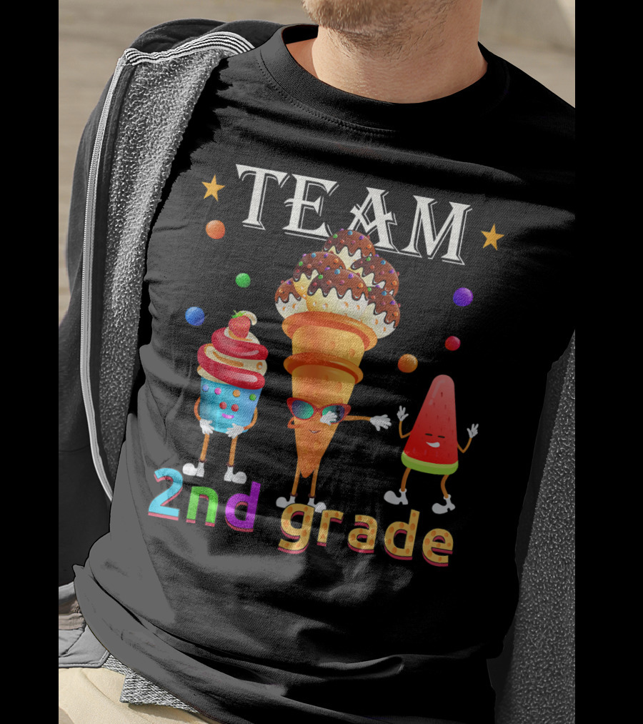 Team 2nd Grade Ice Cream Cone And Watermelon Characters T-Shirt