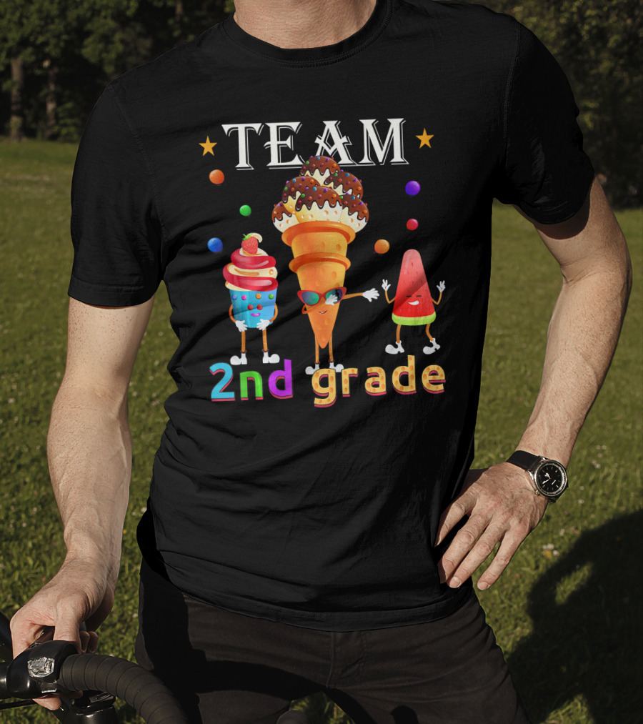 Team 2nd Grade Ice Cream Cone And Watermelon Characters T-Shirt
