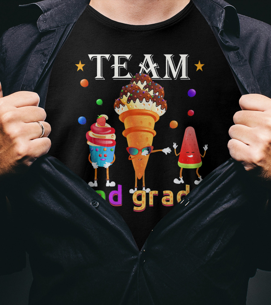 Team 2nd Grade Ice Cream Cone And Watermelon Characters T-Shirt
