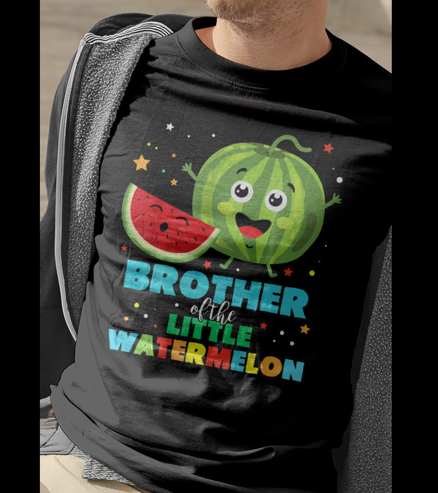 Brother Of The Little Watermelon Happy Cartoon Character With Slice And Stars T-Shirt