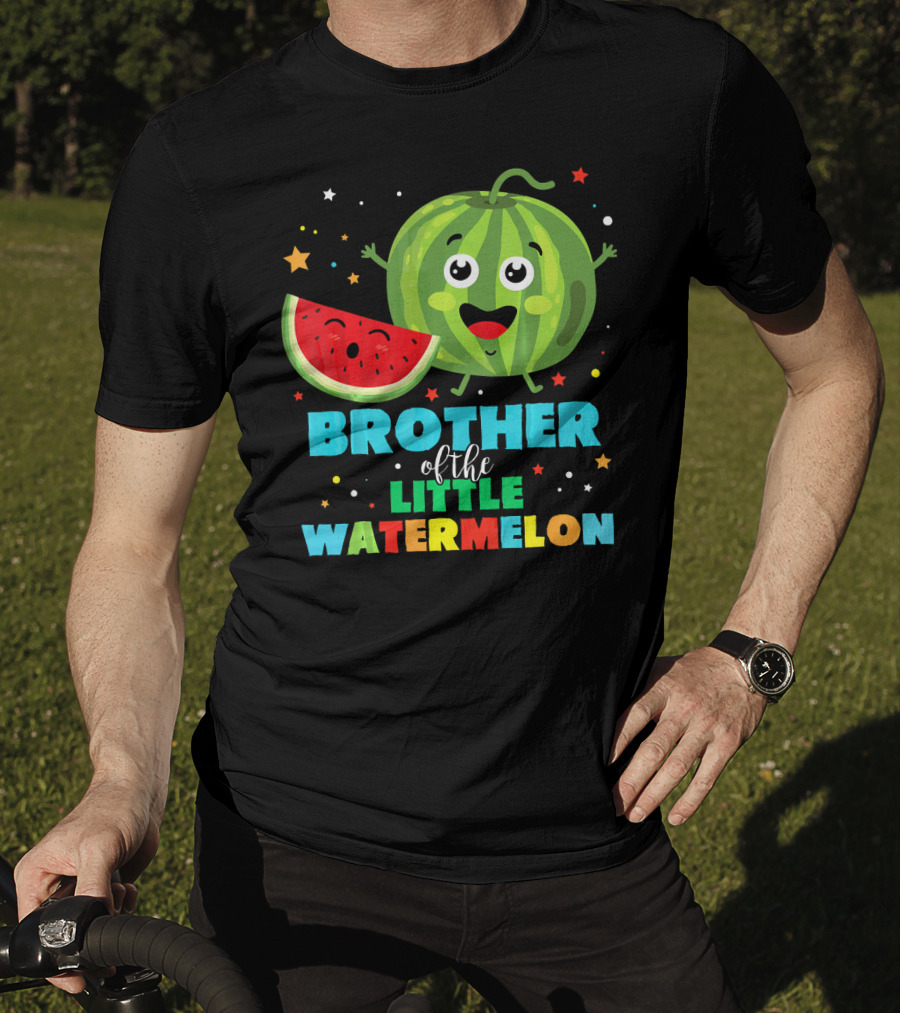 Brother Of The Little Watermelon Happy Cartoon Character With Slice And Stars T-Shirt