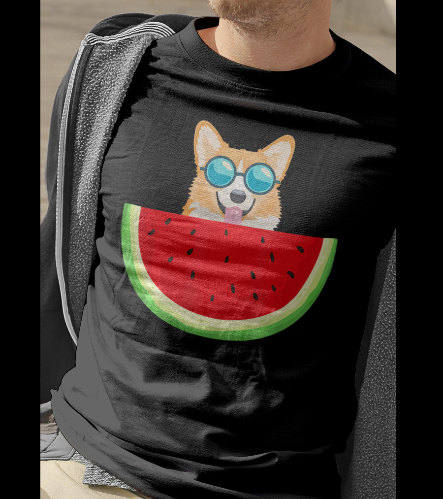 Corgi With Sunglasses And Watermelon Slice Womens T-Shirt