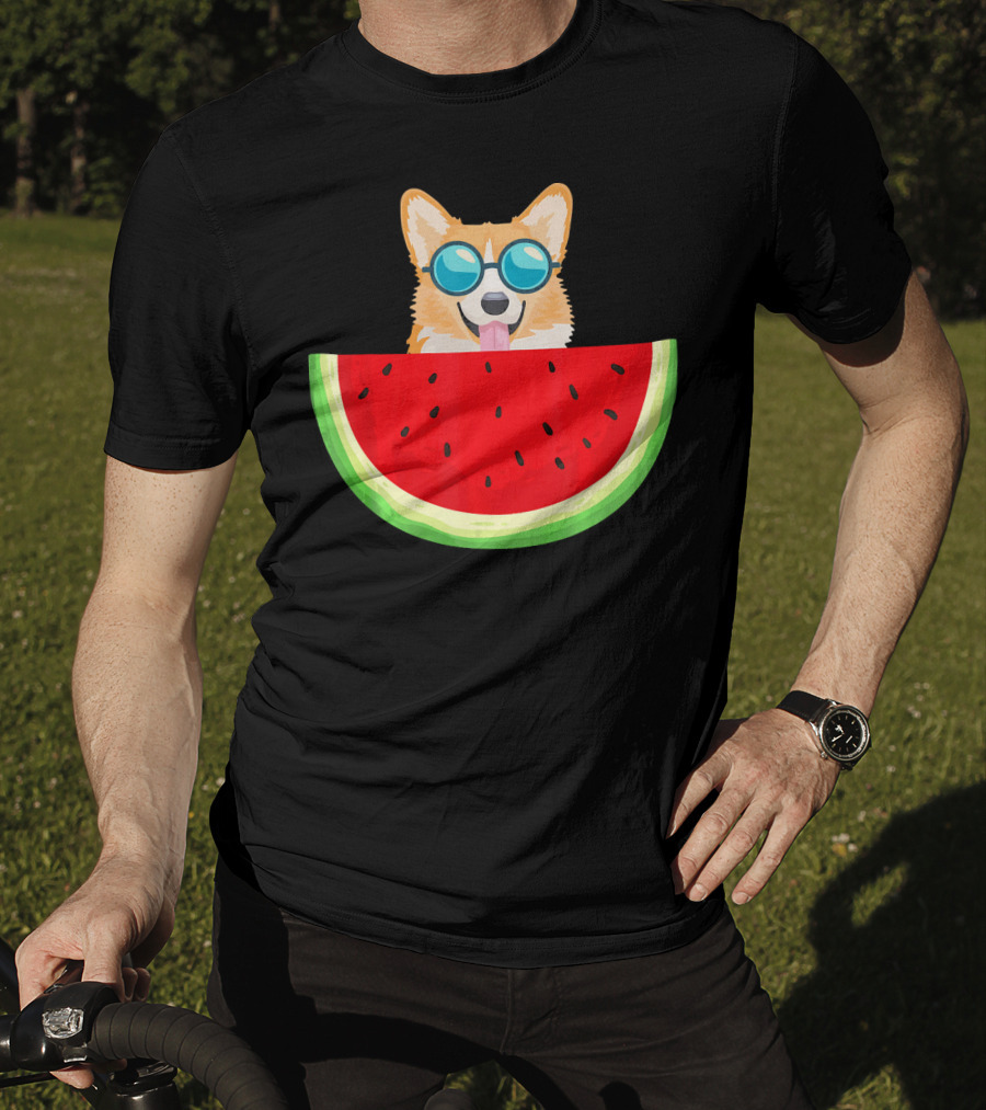 Corgi With Sunglasses And Watermelon Slice Womens T-Shirt
