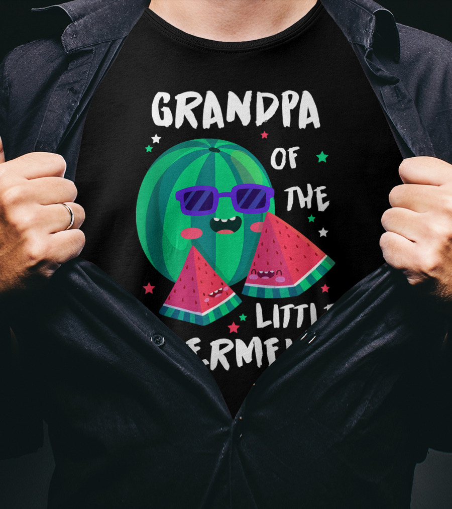 Grandpa Of The Little Watermelon With Cool Smiling Sunglasses And Stars T-Shirt