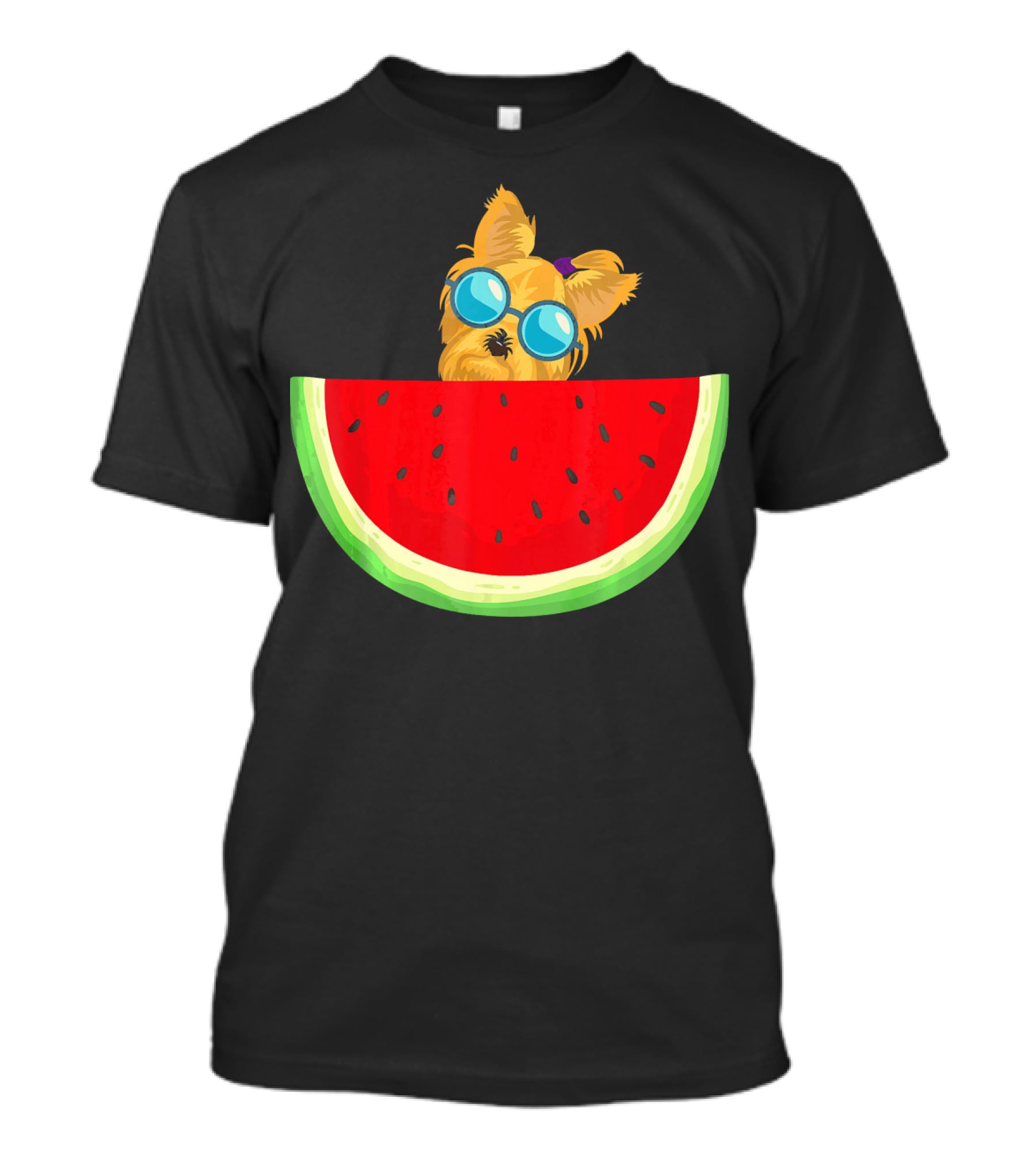 Yorkie Dog With Sunglasses And Watermelon Slice T-Shirt