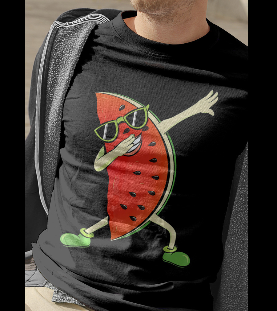 Dabbing Watermelon Slice Kawaii Melon Summer With Sunglasses T-Shirt