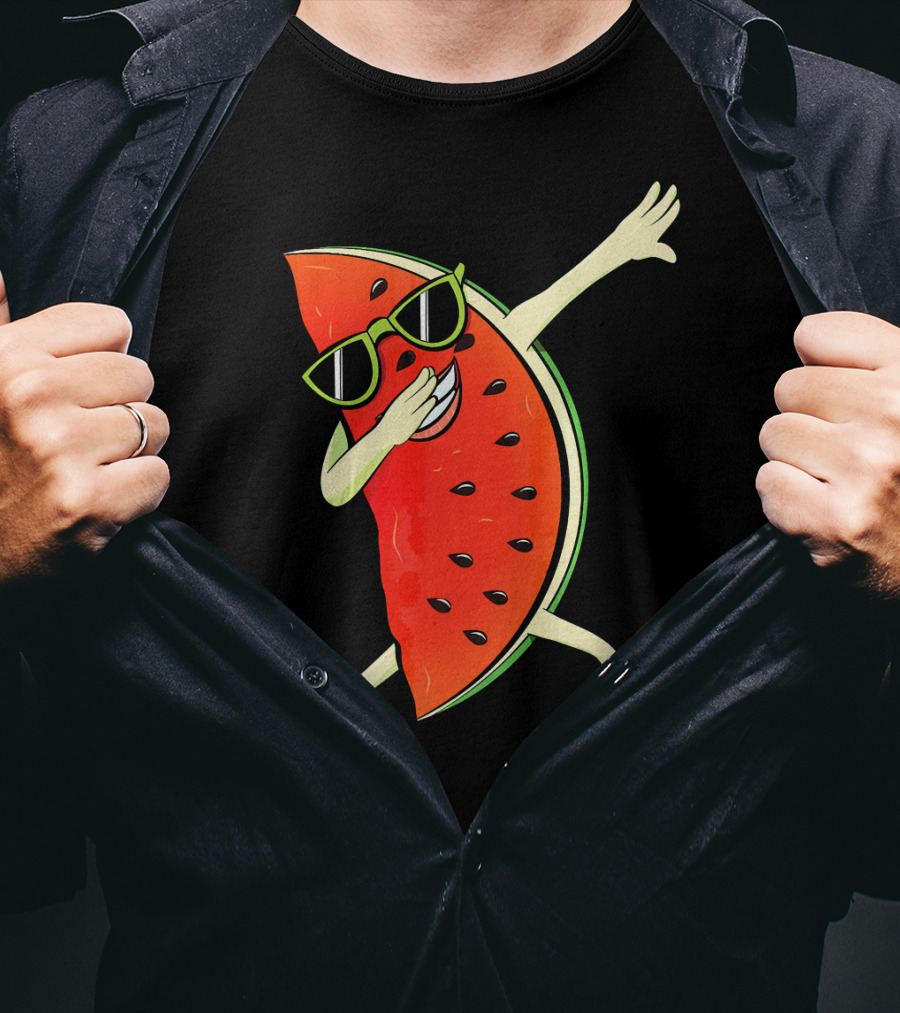 Dabbing Watermelon Slice Kawaii Melon Summer With Sunglasses T-Shirt