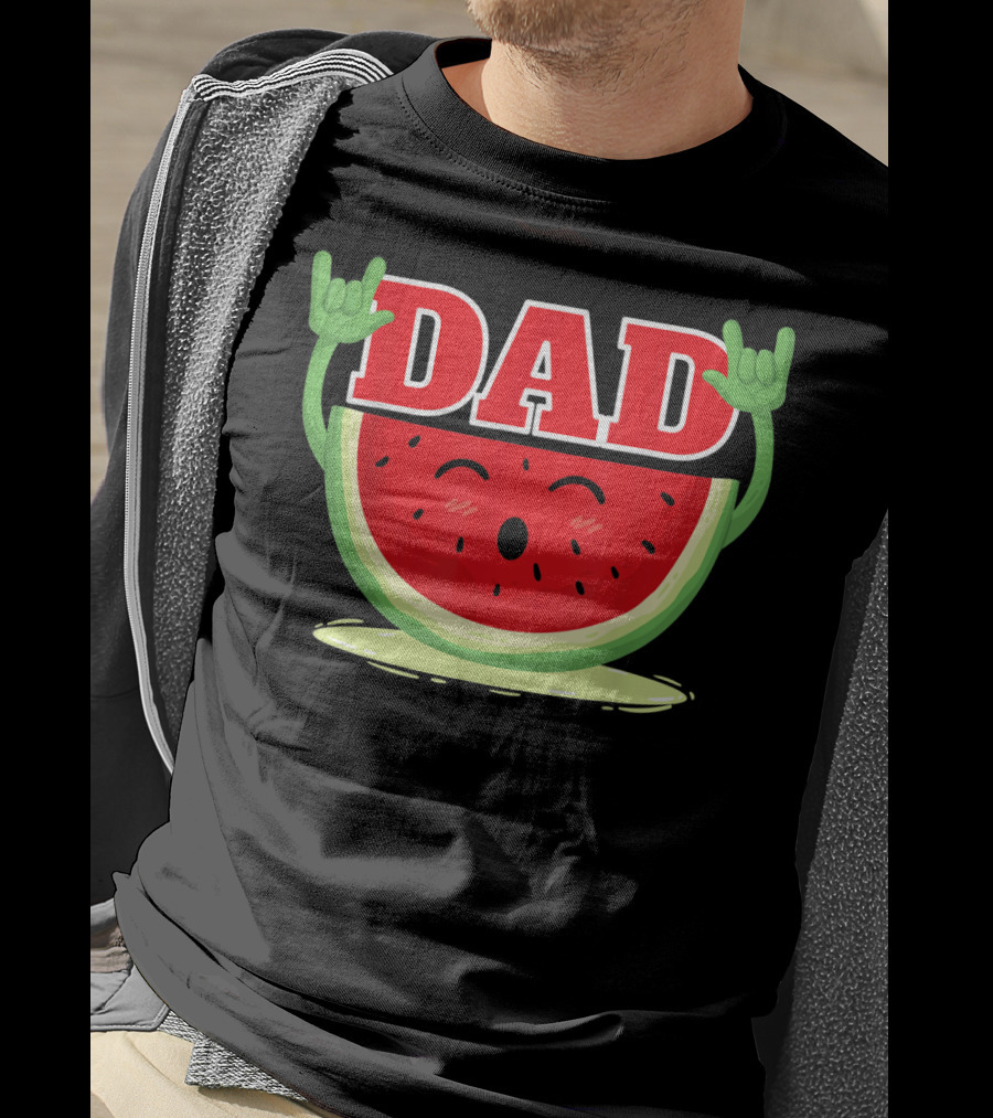 Mens Watermelon Dad Melon Rock Hands Juicy T-Shirt
