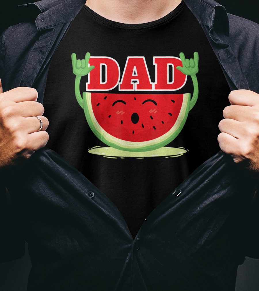 Mens Watermelon Dad Melon Rock Hands Juicy T-Shirt
