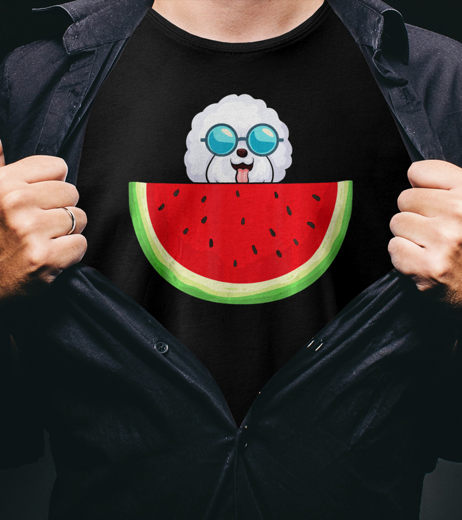 Bichon Frise With Sunglasses And Watermelon Slice T-Shirt