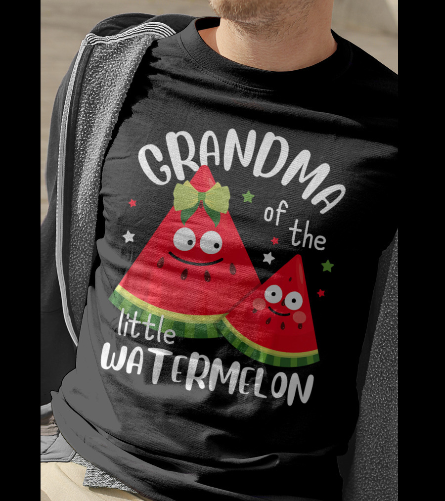 Grandma Of The Little Watermelon With Smiling Cartoon Slices And Stars T-Shirt