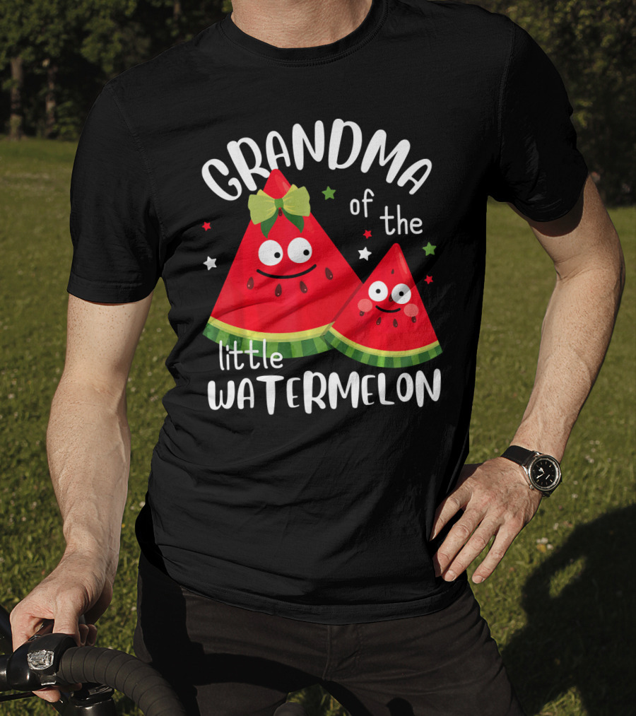 Grandma Of The Little Watermelon With Smiling Cartoon Slices And Stars T-Shirt