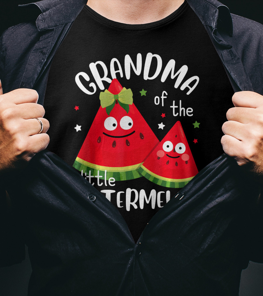 Grandma Of The Little Watermelon With Smiling Cartoon Slices And Stars T-Shirt