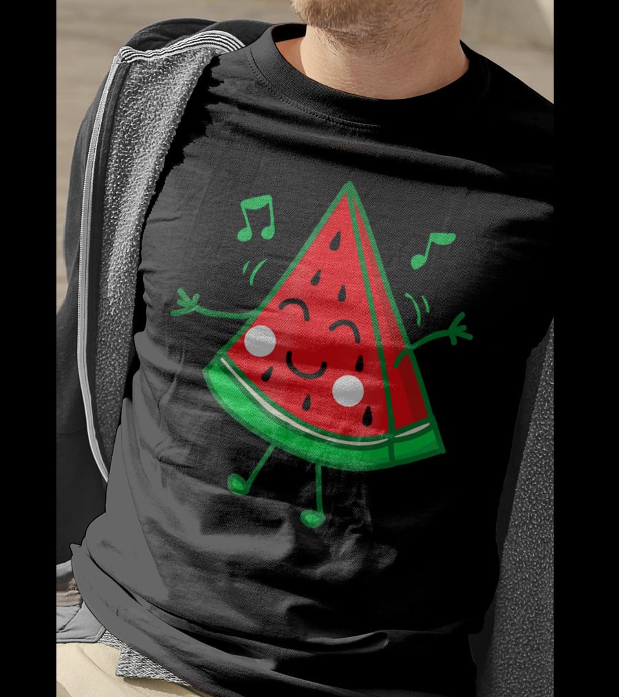 Happy Dancing Watermelon Slice With Musical Notes T-Shirt